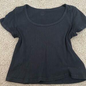 john galt/brandy melville black scalloped neck shirt
